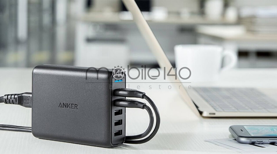 بهترین شارژر برای شارژ چند دستگاه: شارژر دیواری USB 5پورت Anker PowerPort PD 60W با کابل USB-C