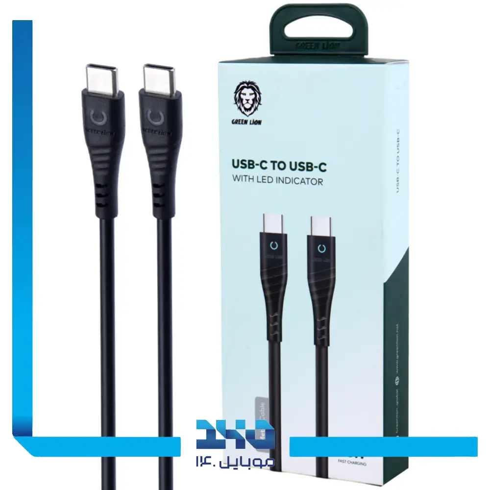کابل تایپ سی به تایپ سی گرین لاین مدل USB-C TO USB-C PVC CABLE 1M 60W
