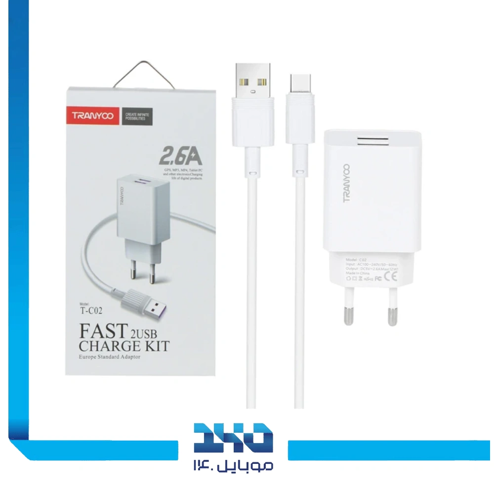 شارژر دیواری 14 وات ترانیو مدل C02 با کابل USB-C