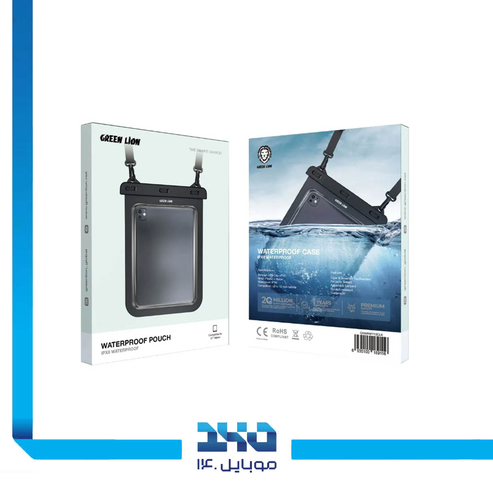 کاور ضدآب موبایل گرین لاین مدل (IPX8) مناسب تبلت تا 12 اینچ