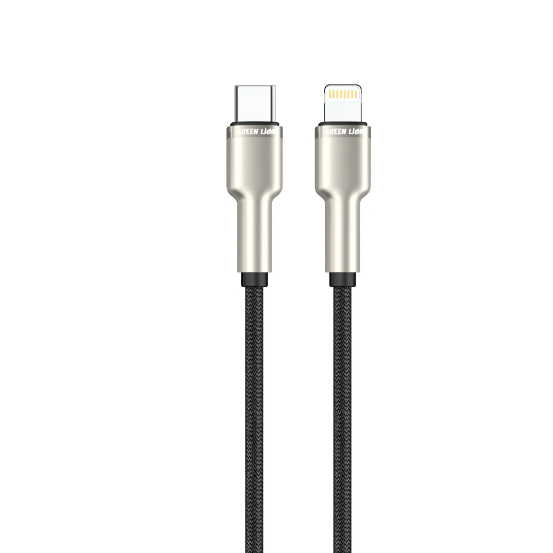 کابل تبدیل USB-C به لایتنینگ گرین لاین روکش Braided و کانکتور آلیاژ روی توان 27 وات