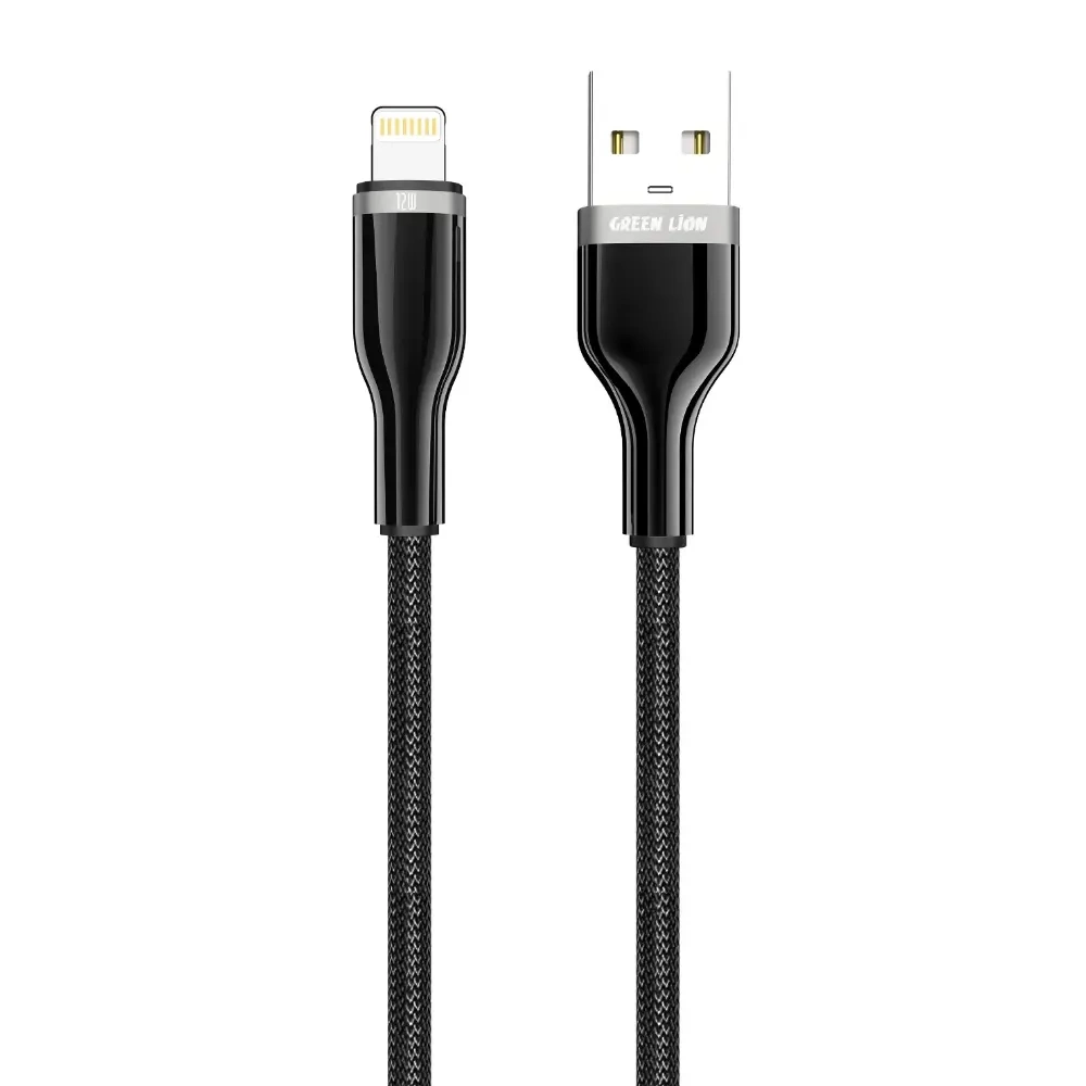 کابل شارژ USB-A به لایتنینگ گرین لاین مدل Braided و کانکتور آلیاژ روی توان 12 وات