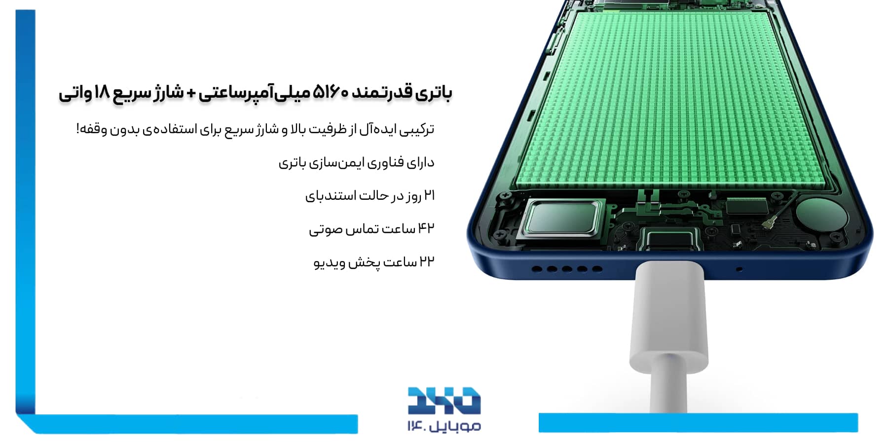 شارژدهی و ظرفیت باتری موبایل شیائومی 14C