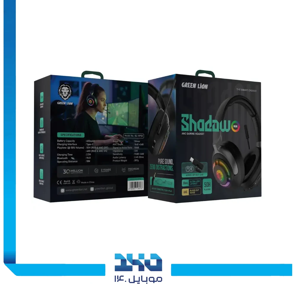 هدفون بلوتوثی گرین لاین مدل Shadow ANC Gaming Headset