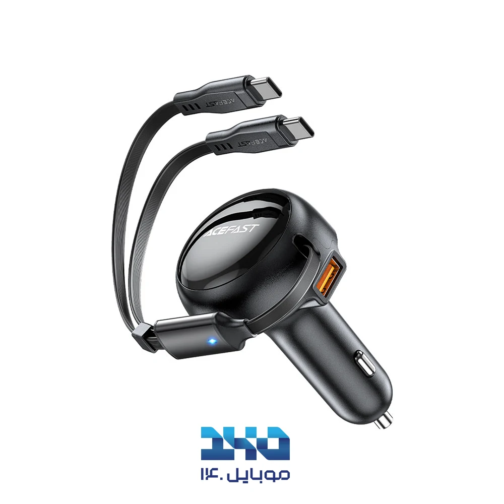 شارژر فندکی 53 وات ایس فست مدل B13 با کابل متصل جمعشونده دو سر USB-C