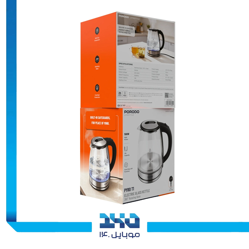 کتری برقی شیشهای پرودو مدل (PYRO T1)