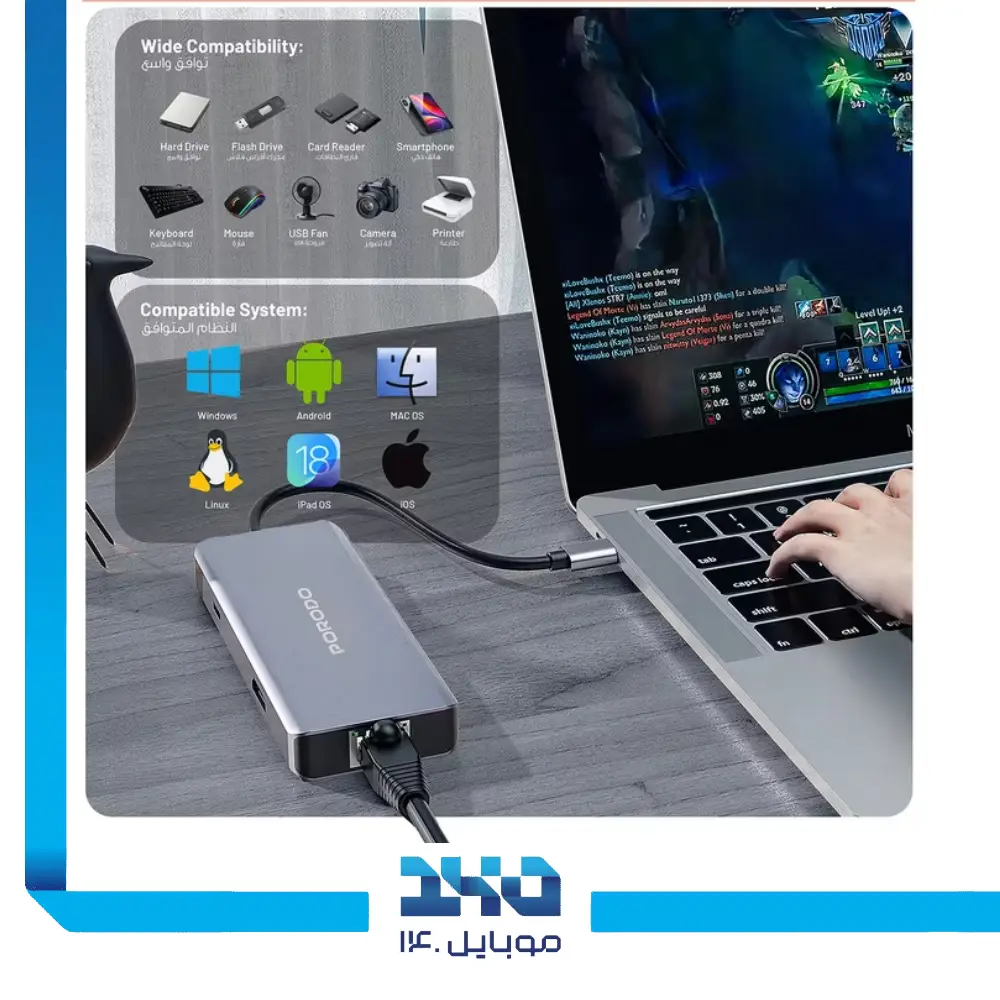 هاب 9 در 1 USB-C پرودو مدل PD-91CHB-GY