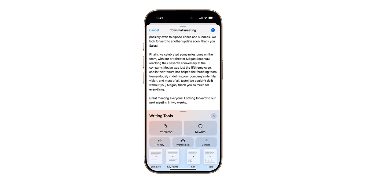 Writing Tools و Note Summarization در اپل