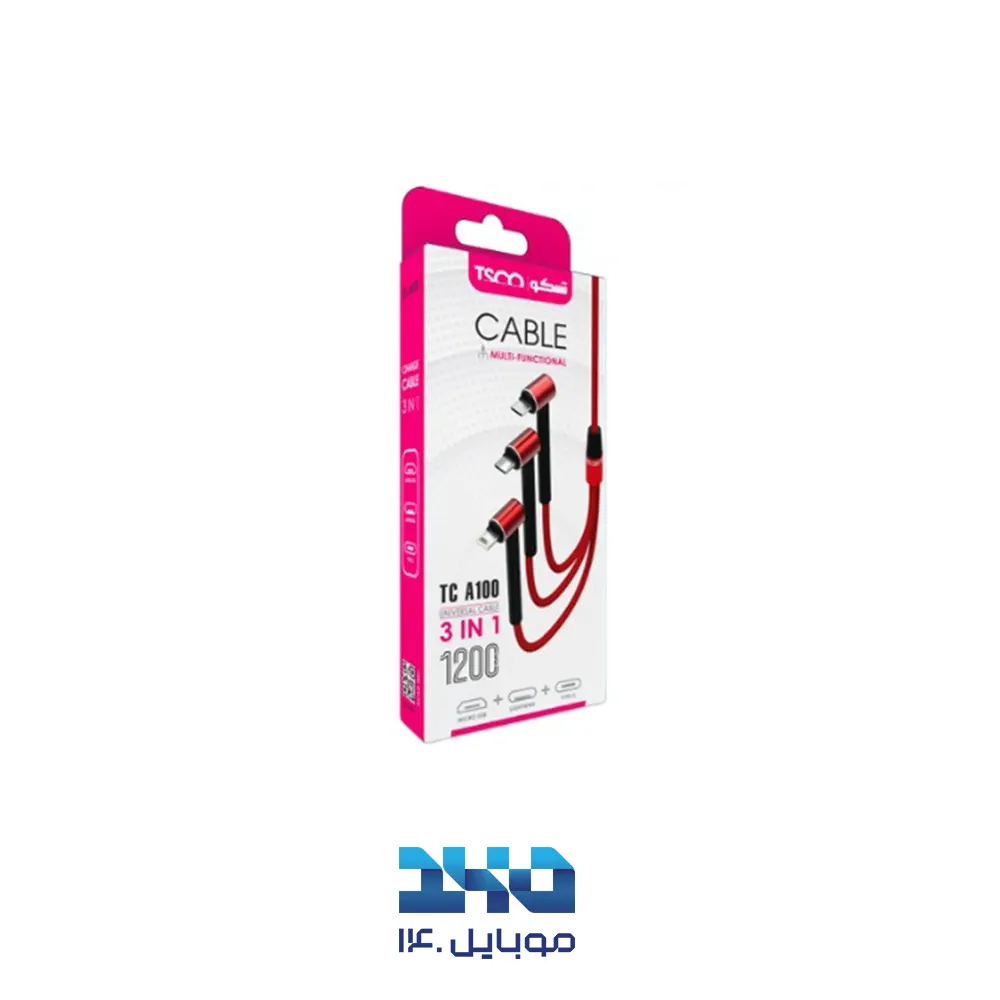 کابل تبدیل USB به MicroUSB/Lightning/USB-C تسکو مدل TC A100 طول 1.2 متر