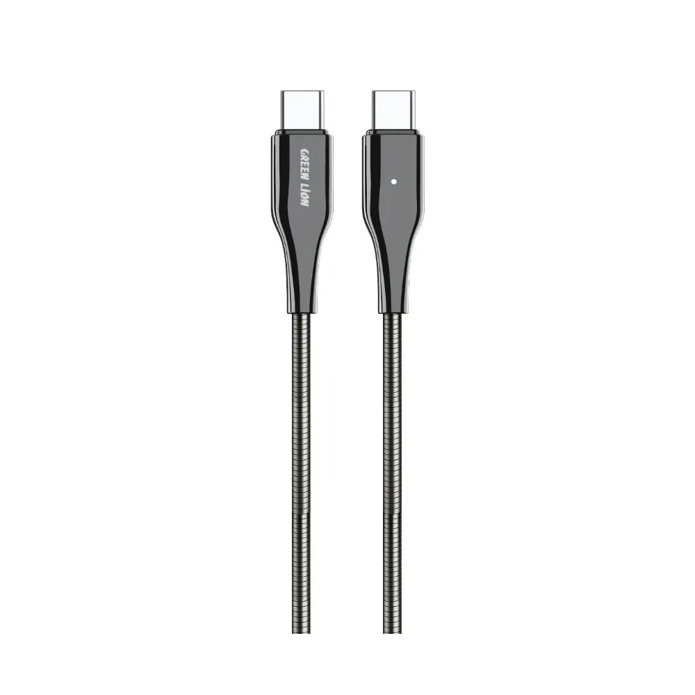 کابل شارژ USB-C به USB-C گرین لاین با روکش فنری فلزی توان 60 وات طول 1 متر