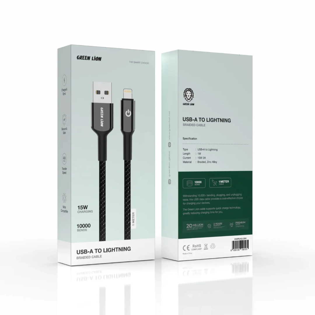 کابل تبدیل USB-A به لایتنینگ گرین لاین روکش Braided طول 1 متر