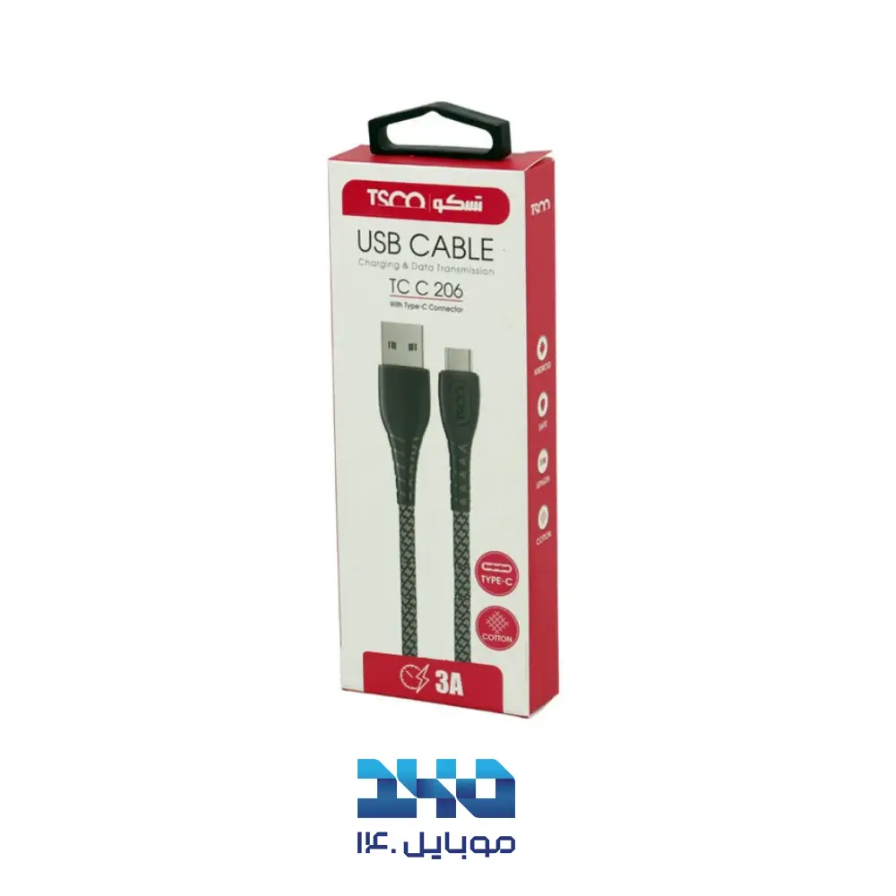 کابل تبدیل USB به USB-C تسکو مدل TCC 206 طول 1 متر