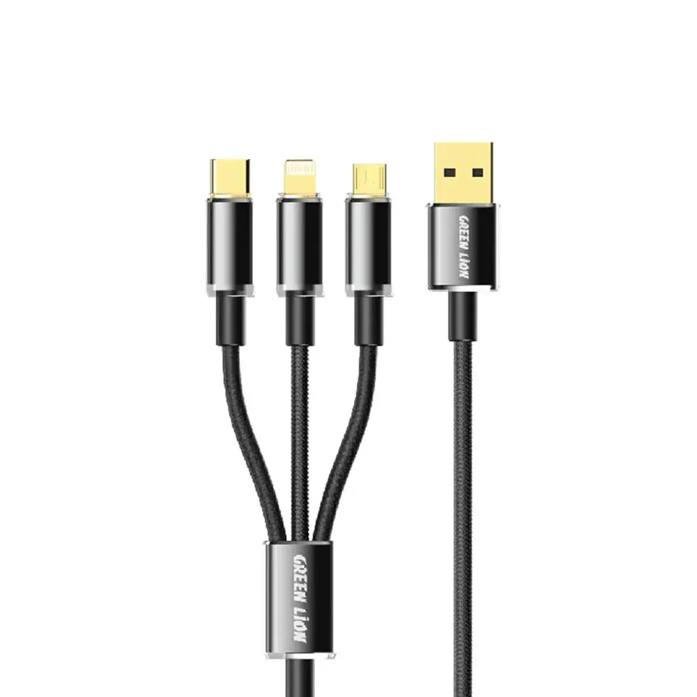 کابل USB-A به USB-C / لایتنینگ / microUSB گرین لاین مدل Transparent Braided طول 1 متر
