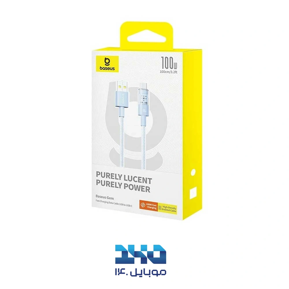 کابل شارژ سریع USB-A به USB-C بیسوس مدل Gem توان 100 وات طول 1 متر