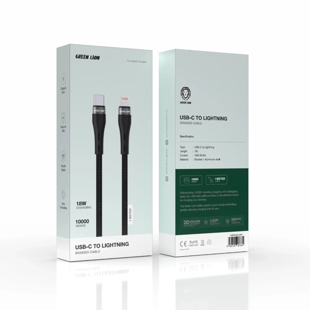 کابل تبدیل USB-C به لایتنینگ گرین لاین روکش Braided توان 18 وات