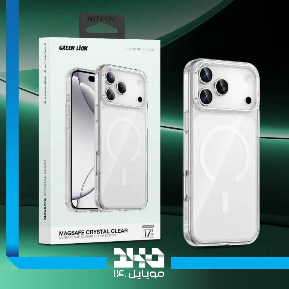 قاب گوشی آیفون 17 پرو مدل Green Lion MagSafe Crystal Clear فوق شفاف