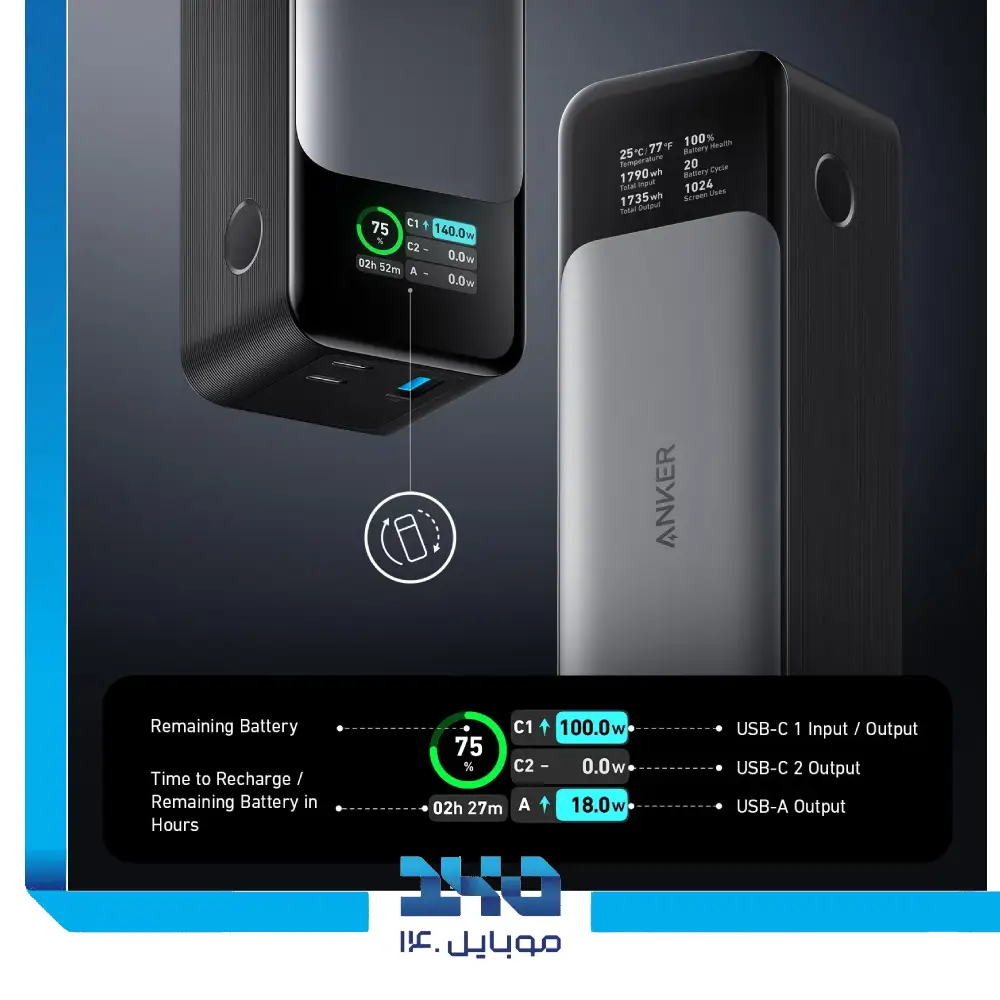 پاوربانک انکر مدل (A1289) 737 ظرفیت 24000 میلی آمپر ساعت