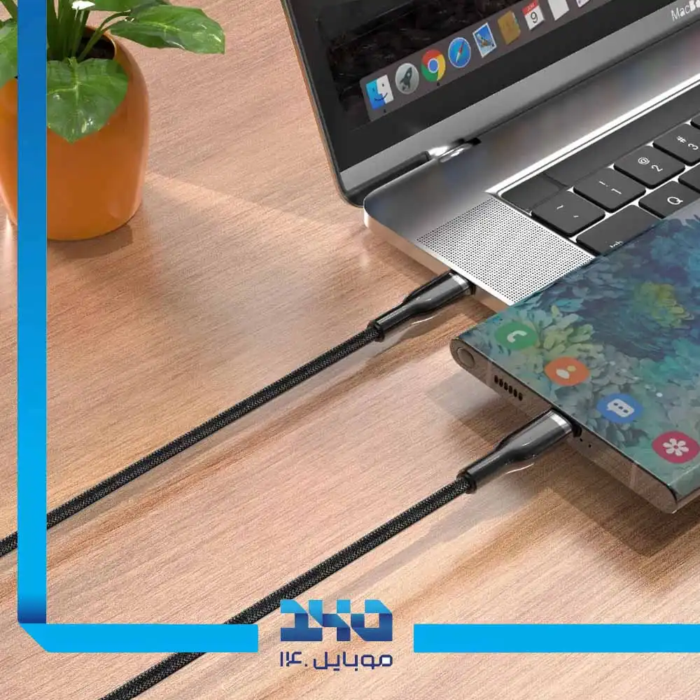 کابل شارژ USB-C به USB-C گرین لاین Braided و کانکتور آلیاژ روی توان 60 وات