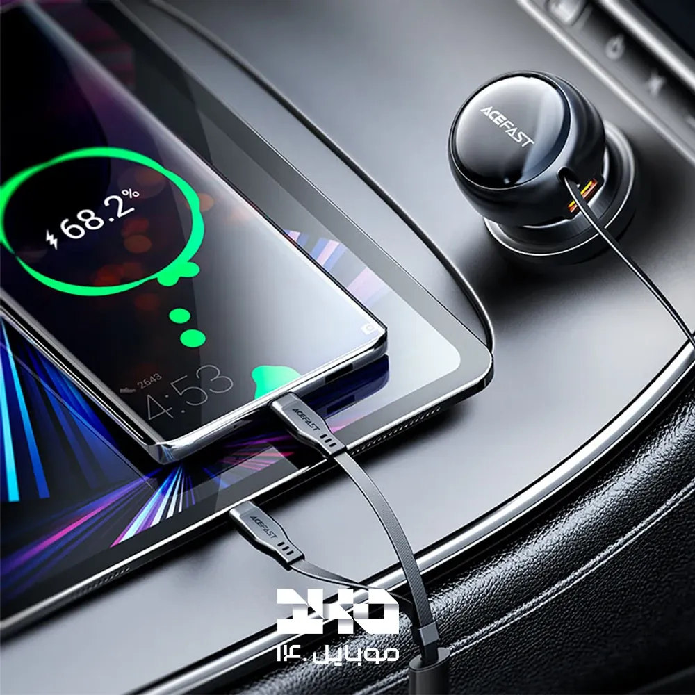 شارژر فندکی 53 وات ایس فست مدل B13 با کابل متصل جمعشونده دو سر USB-C