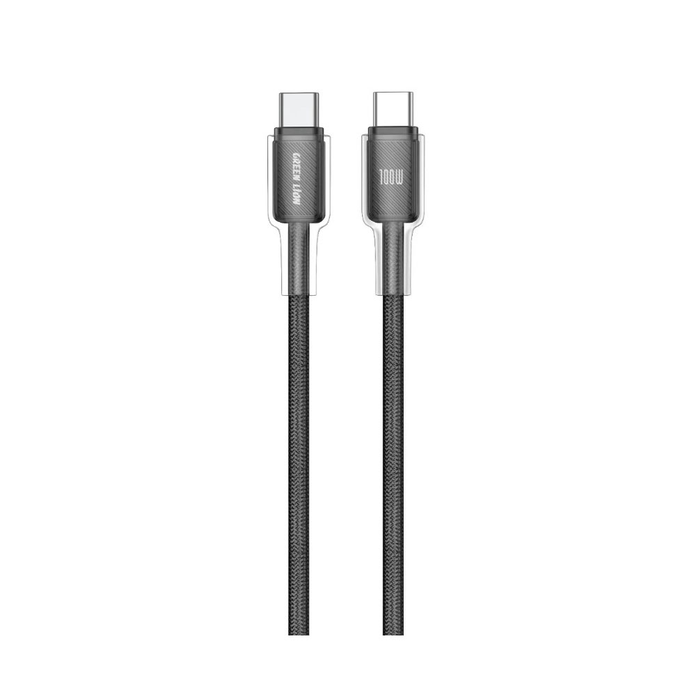 کابل شارژ شفاف USB-C به USB-C گرین لاین Braided توان PD 100 وات طول 1 متر