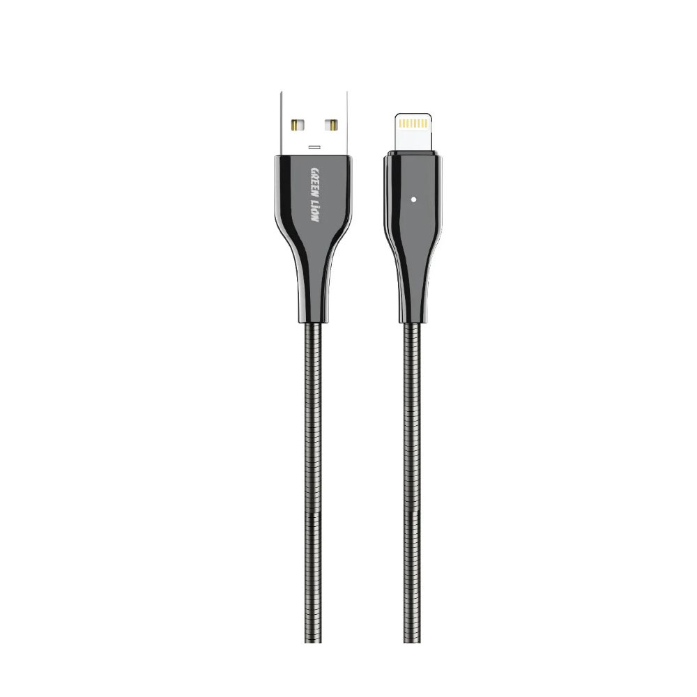 کابل شارژ USB-A به لایتنینگ گرین لاین با روکش فنری فلزی توان 12 وات طول 1 متر