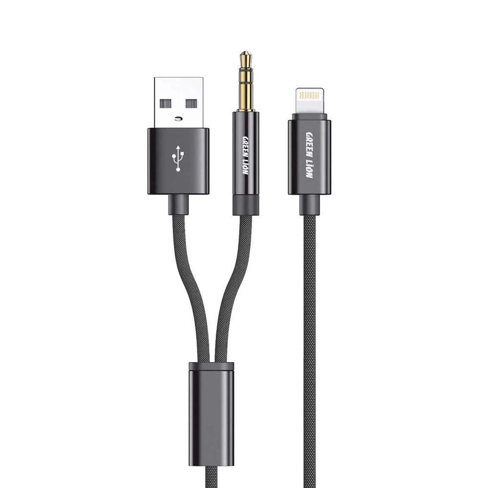 کابل USB-A / لایتنینگ به AUX گرین لاین مدل Braided طول 1.2 متر
