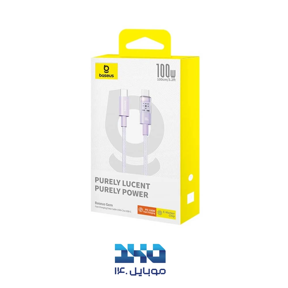کابل شارژ سریع USB-C به USB-C بیسوس مدل Gem توان 100 وات طول 1 متر