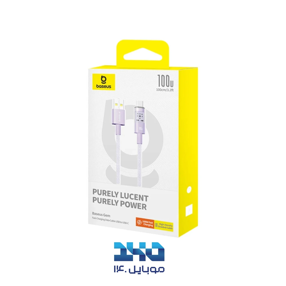 کابل شارژ سریع USB-A به USB-C بیسوس مدل Gem توان 100 وات