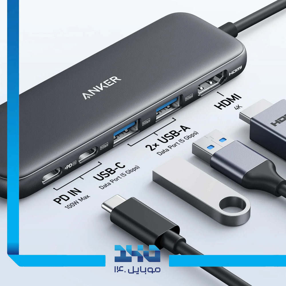 هاب 5 پورت تایپ سی انکر مدل A8355