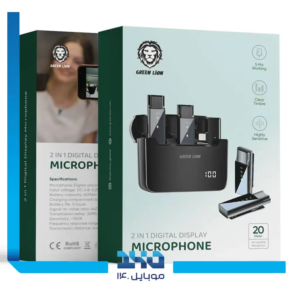 میکروفون بی‌سیم گرین لاین مدل DIGITAL DISPLAY GN2IN1DDMLTBK (لایتنینگ) | 2 به 1
