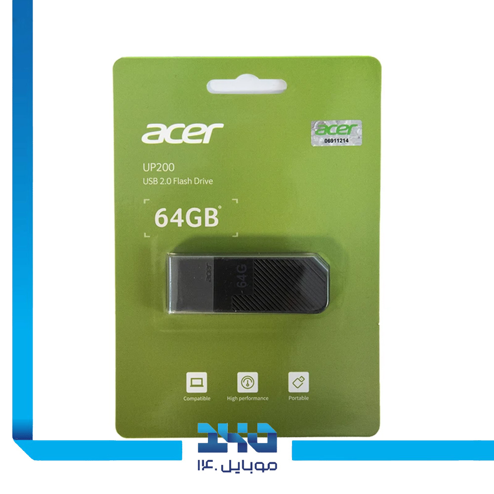 فلش مموری ایسر مدل (UP200) با رابط USB 2.0 ظرفیت 64 گیگابایت مشکی