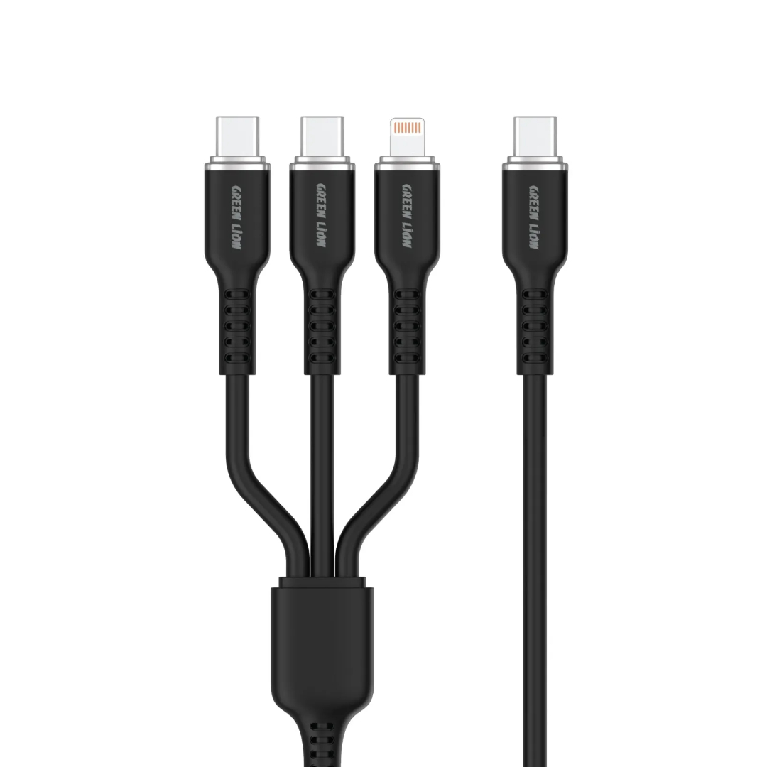 کابل تبدیل 3 در 1 سیلیکونی گرین لاین USB-C به دو USB-C و لایتنینگ، 1.2 متری 60 وات