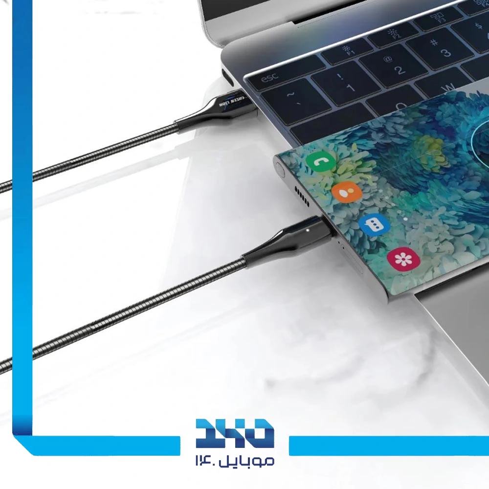 کابل شارژ USB-A به USB-C گرین لاین با روکش فنری فلزی توان 18 وات طول 1 متر