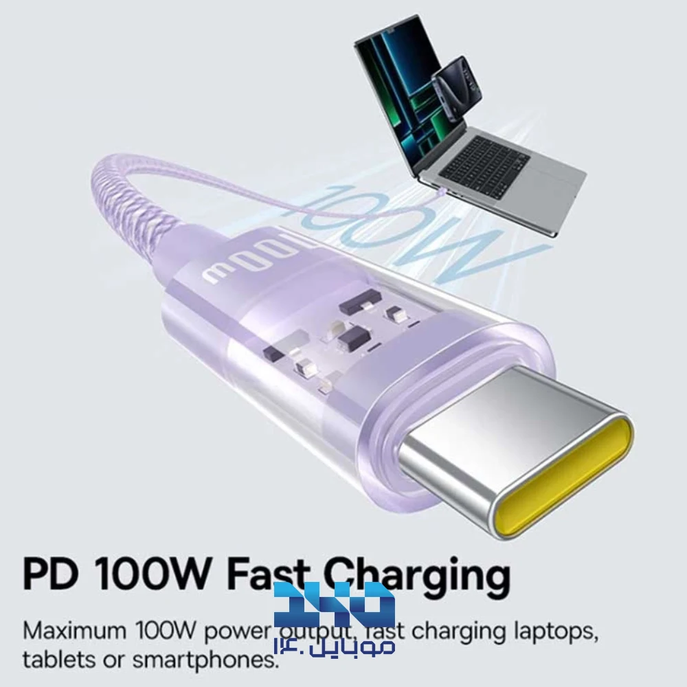 کابل شارژ سریع USB-C به USB-C بیسوس مدل Gem توان 100 وات طول 1 متر