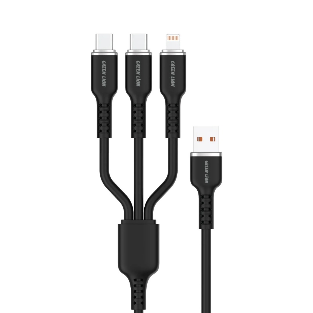 کابل شارژ سه کاره گرین لاین مدل (USB-A 3 in 1 Silicone Cable) توان 60 وات