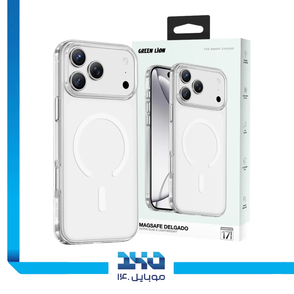 قاب گوشی آیفون 17 پرو مکس مدل Green Lion Magsafe Delgado شفاف