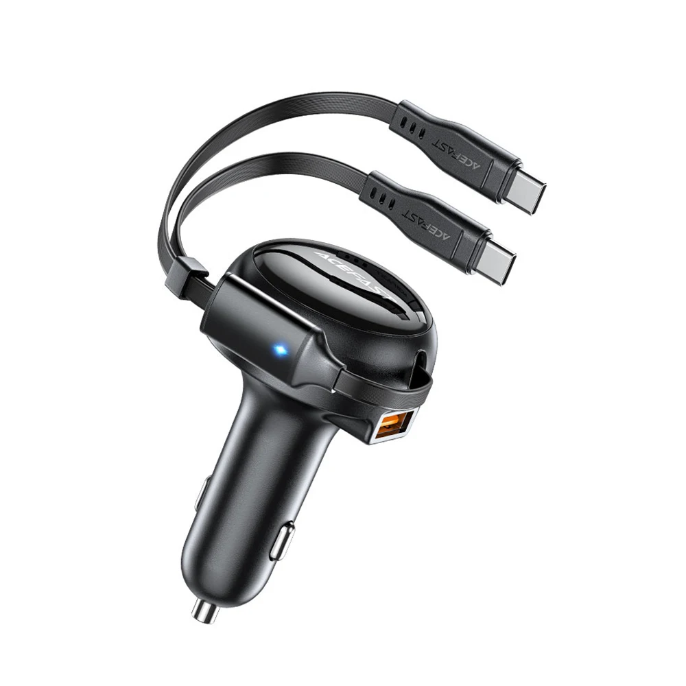 شارژر فندکی 53 وات ایس فست مدل B13 با کابل متصل جمعشونده دو سر USB-C