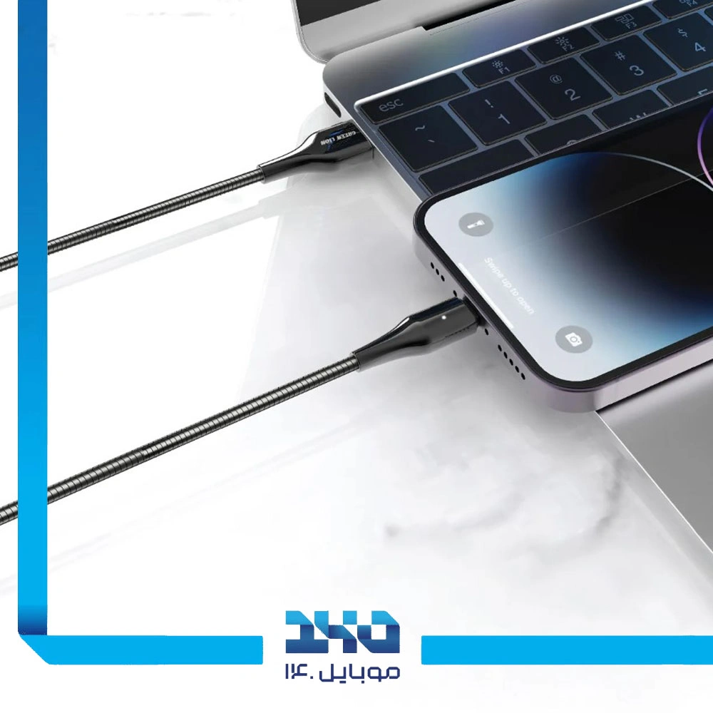 کابل شارژ USB-A به لایتنینگ گرین لاین با روکش فنری فلزی توان 12 وات طول 1 متر