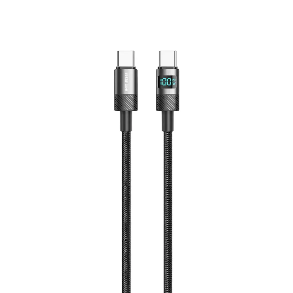 کابل شارژ گرین لاین مدل (LED Display Braided USB-C to USB-C) توان 100 وات