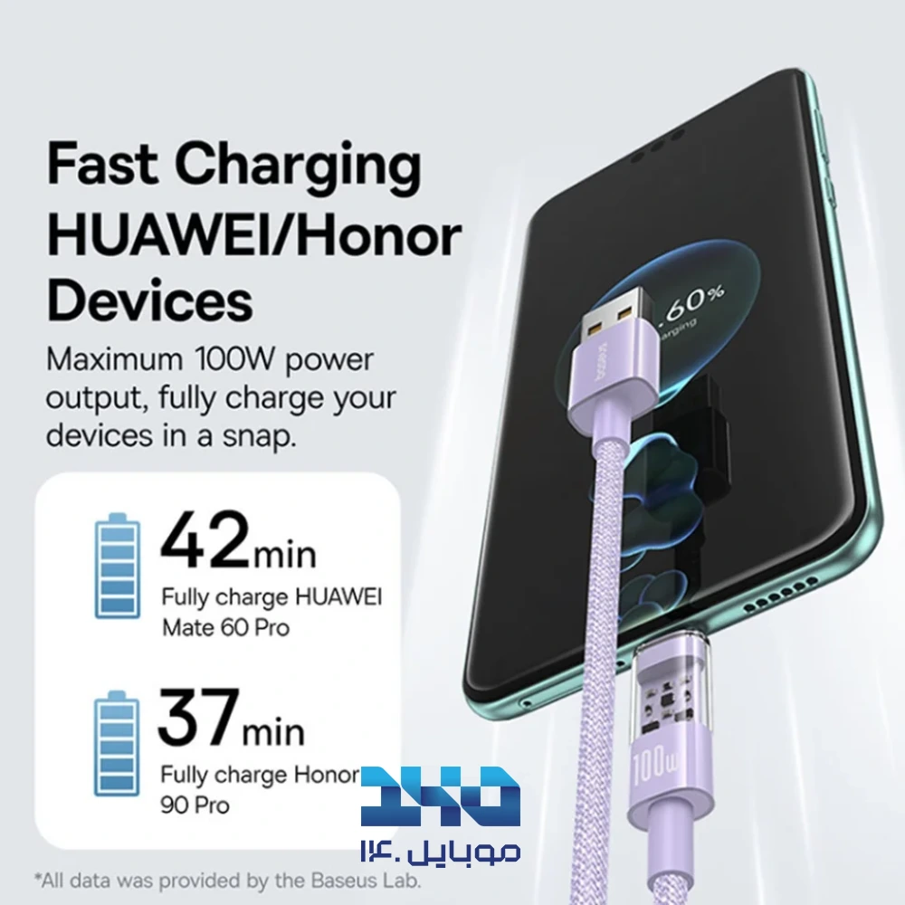 کابل شارژ سریع USB-A به USB-C بیسوس مدل Gem توان 100 وات