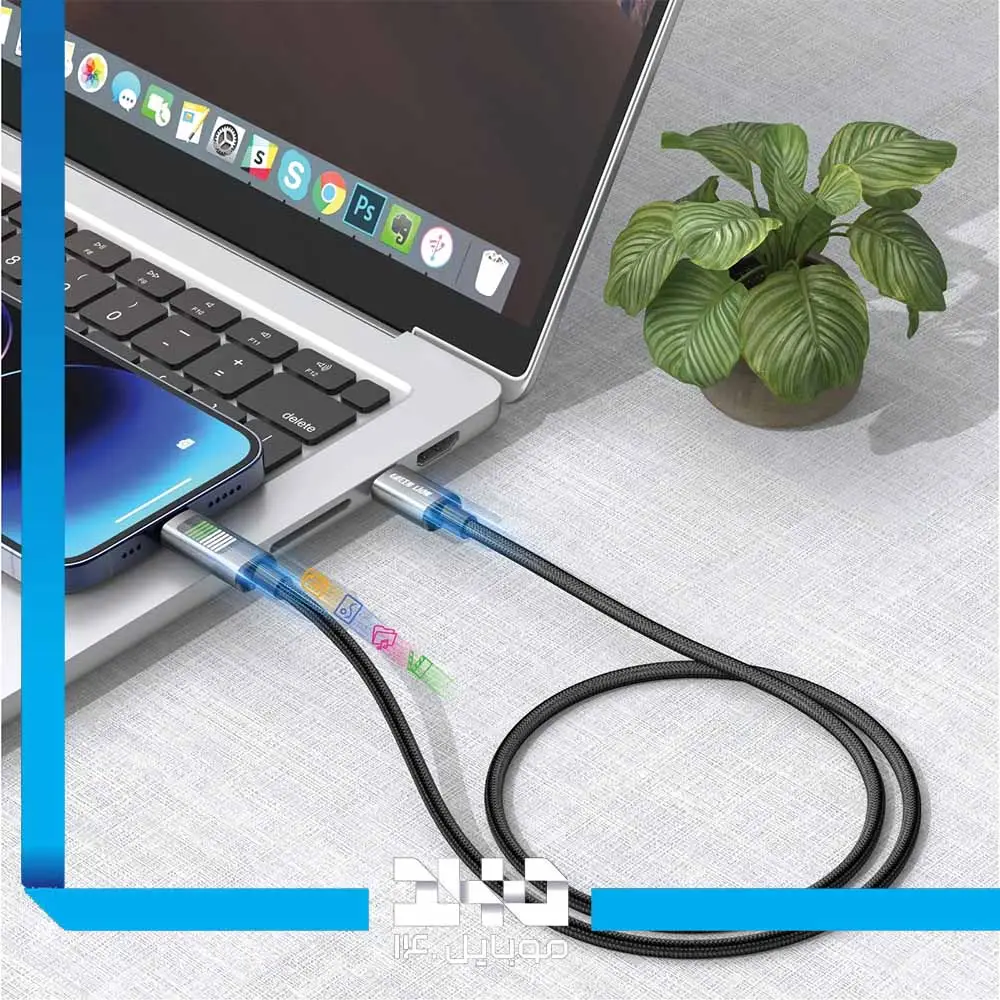 کابل تبدیل USB-C به لایتنینگ گرین لاین با LED روکش Braided