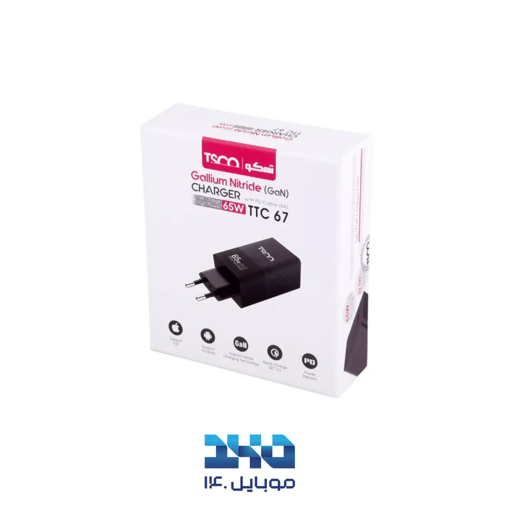 شارژر دیواری 65 وات تسکو مدل TTC 67 با کابل USB-C