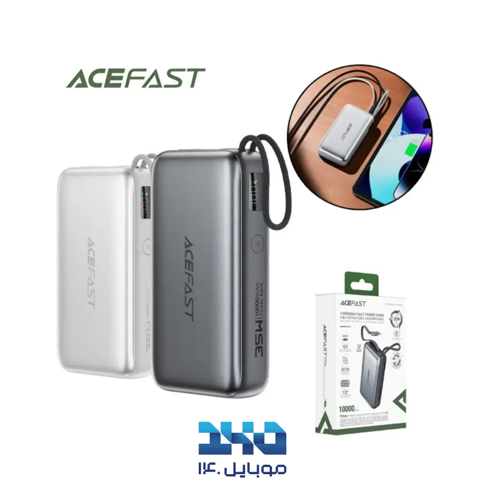 پاوربانک 10000 میلی‌آمپر 35 وات ایس فست مدل M32  به همراه کابل USB-C متصل