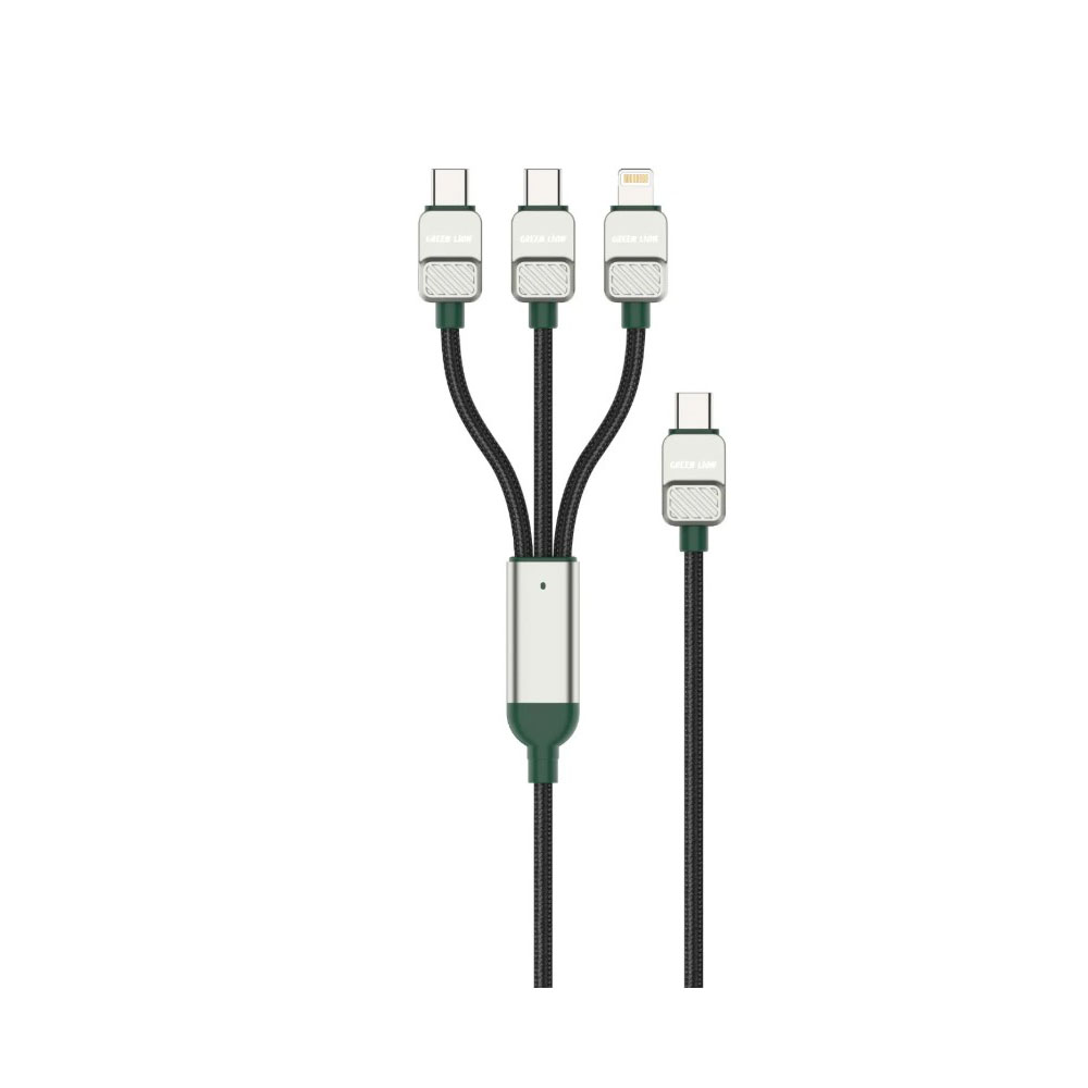 کابل تبدیل 3 در 1 USB-C به دو USB-C و یک لایتنینگ گرین لاین روکش Braided طول 1.2 متر