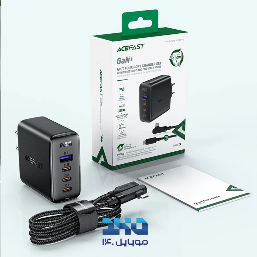 شارژر دیواری ایس فست مدل A37 توان 100 وات همراه با کابل