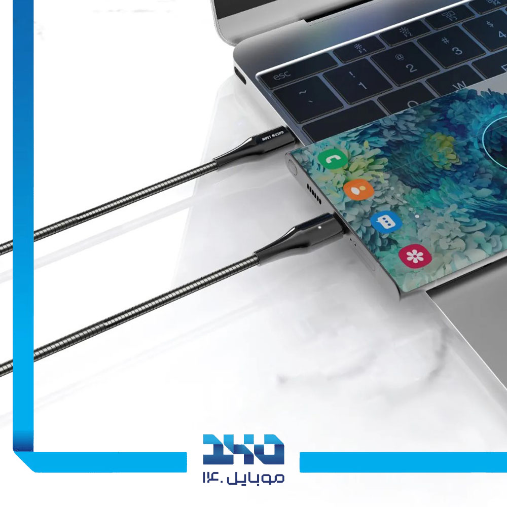 کابل تبدیل USB-C به 60USB-C وات گرین لاین مدل Metal Spring Hose