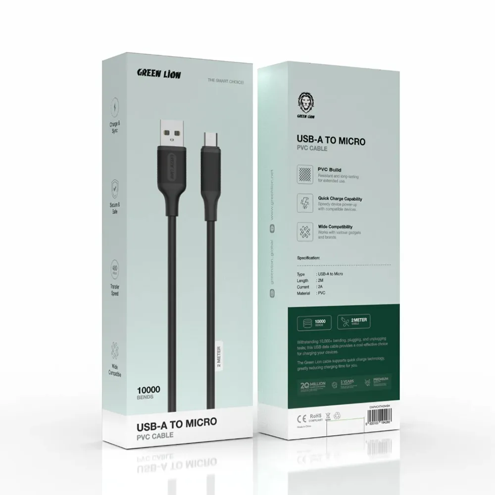 کابل تبدیل USB-A به Micro-USB گرین لاین با روکش PVC طول 2 متر