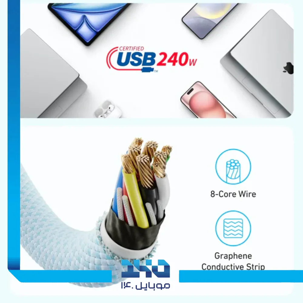 کابل دوسر تایپ سی انکر مدل Zolo A8060 طول 90 سانتی متر