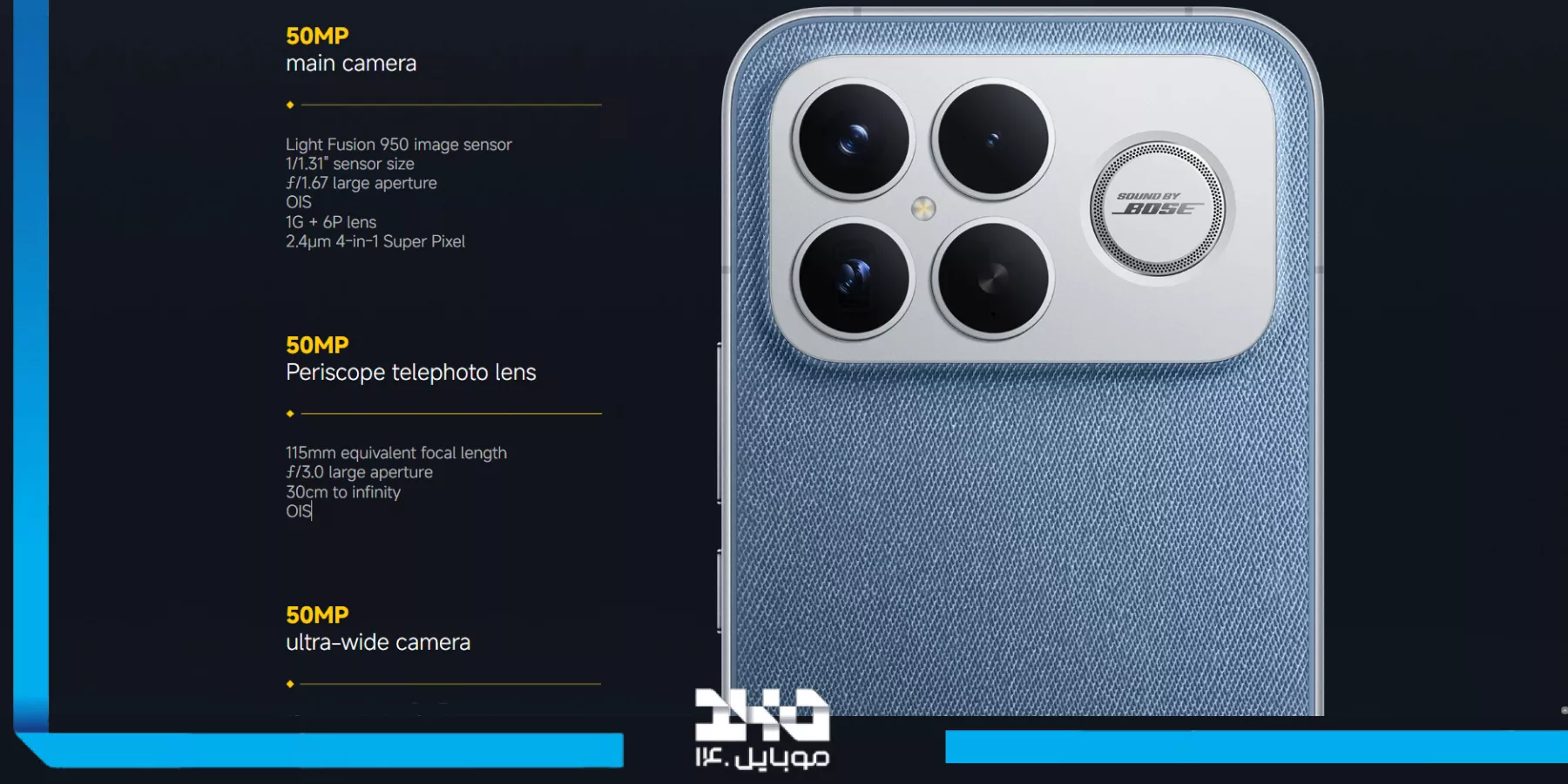 دوربین؛ ترکیب سه‌گانه ۵۰ مگاپیکسلی با لنز پریسکوپی