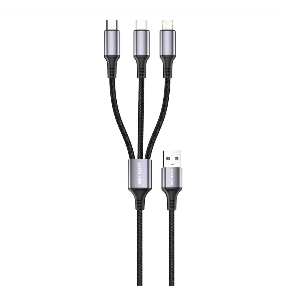 کابل تبدیل USB-A به USB-C و لایتنینگ گرین لاین مدل (3in1)